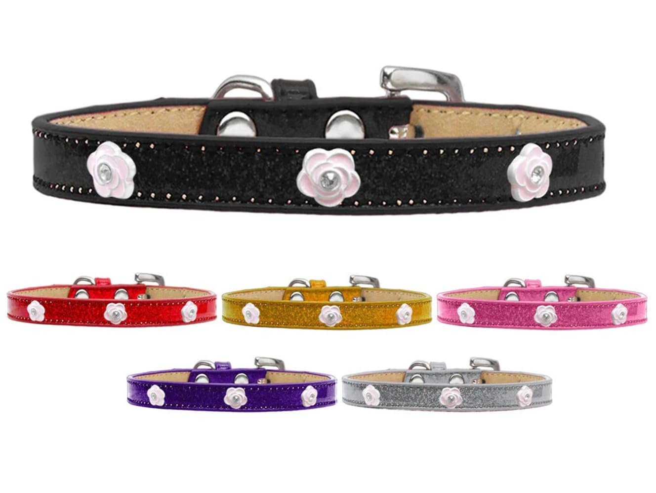 Dog, Puppy & Pet Widget Ice Cream Collar, Light Pink Rose Silver 18
