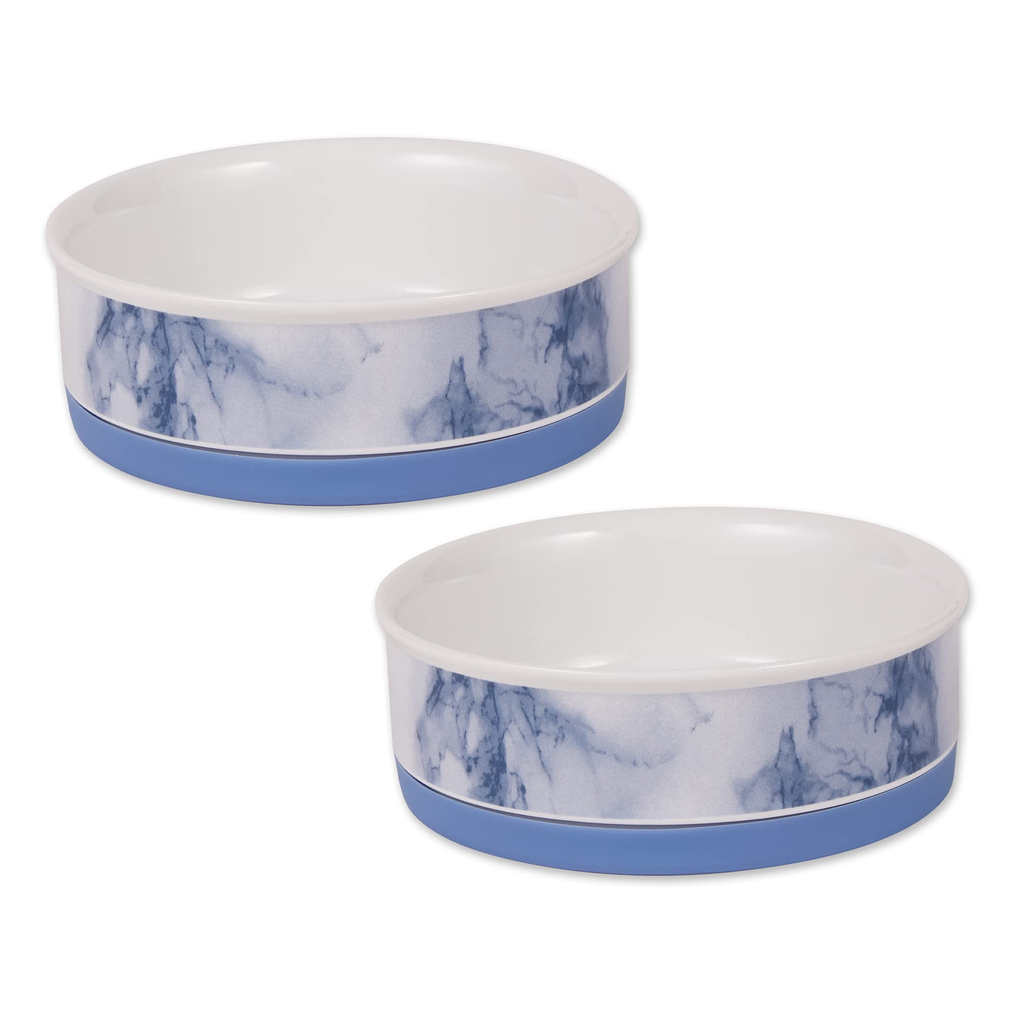 Bone Dry Ceramic Marble Nonslip Pet Bowls, Dishwasher Safe, Medium Set, 6X2, Blue, 2 Count