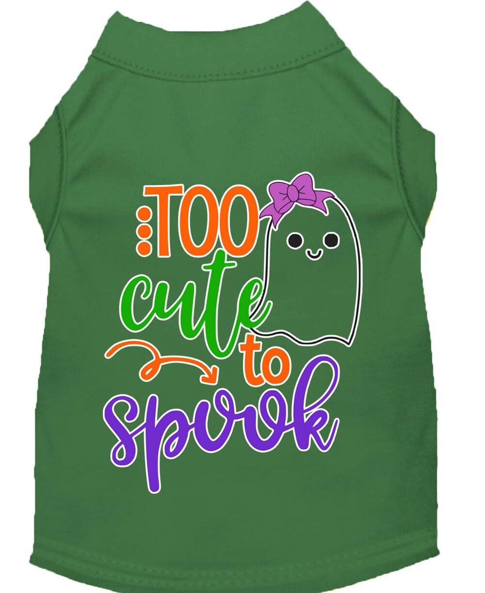 Halloween Pet Dog & Cat Shirt Screen Printed, "Too Cute To Spook - Girly Ghost" Emerald Green SM (3-6 lbs.)