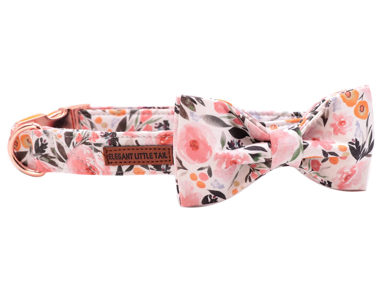 Elegant Little Tail Pink Floral Dog Collar, Girl Dog Collar With Bow Adjustable Soft Bow Tie Dog Collars For X-Small Dogs And Ca