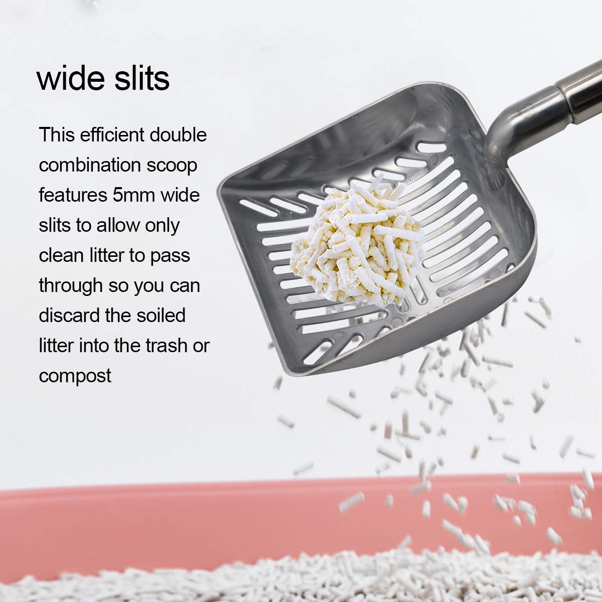 Cat Litter Scooper Metal Cat Litter Scoop Long Handle Cat Scoop Aluminum Litter Box Scooper Kitty Litter Scoop Non-Stick Stronge