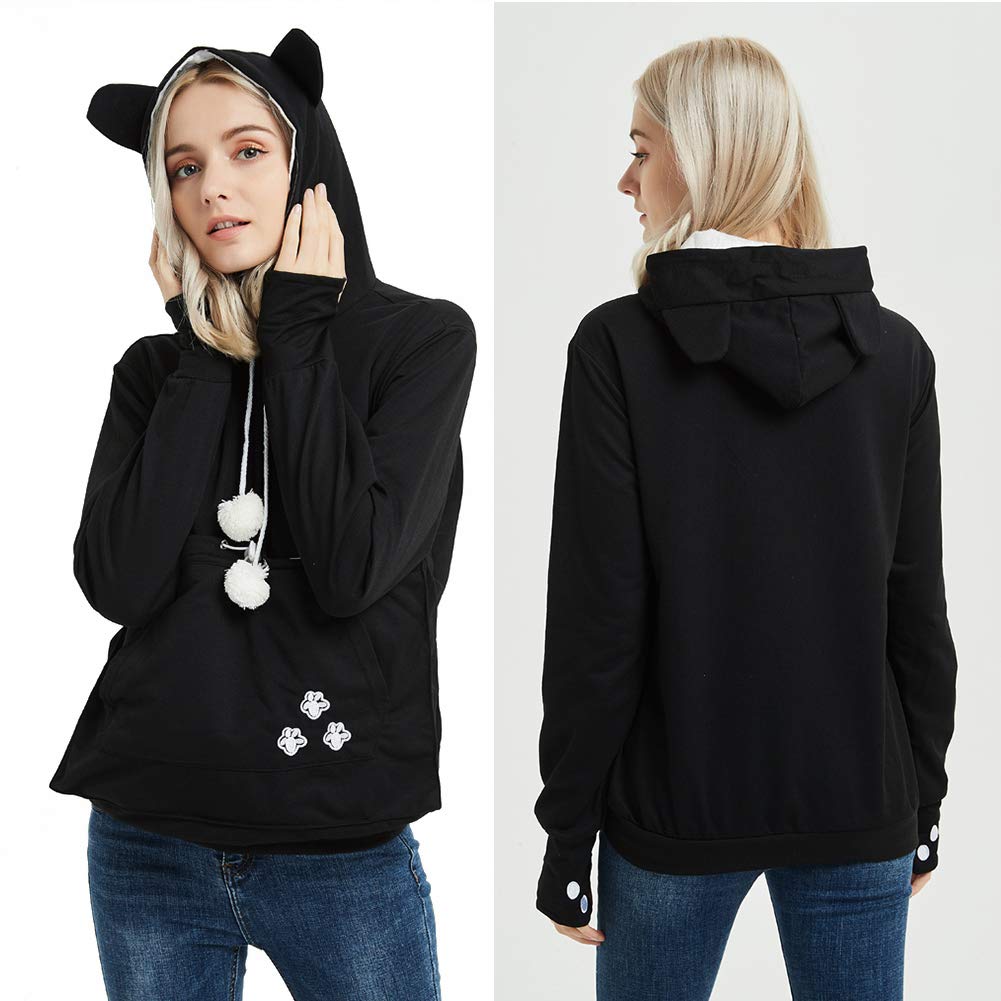 Unisex Pet Carrier Hoodie Cat Dog Pouch Holder Sweatshirt Shirt Top 3Xl Black
