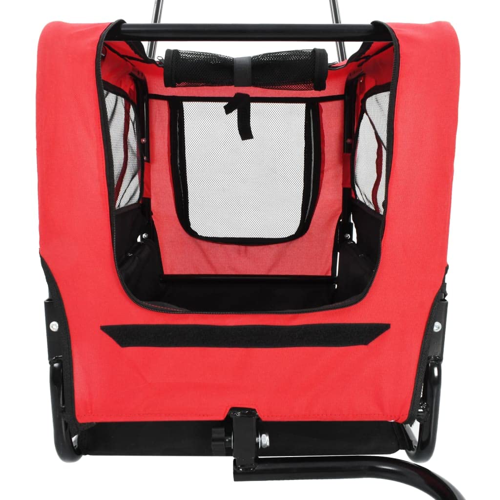 vidaXL 2-in-1 Pet Bike Trailer and Jogging Stroller, Versatile with Quick Conversion, Sturdy Steel Frame, Water-Resistant Oxford Fabric, Mesh Windows, Red and Black