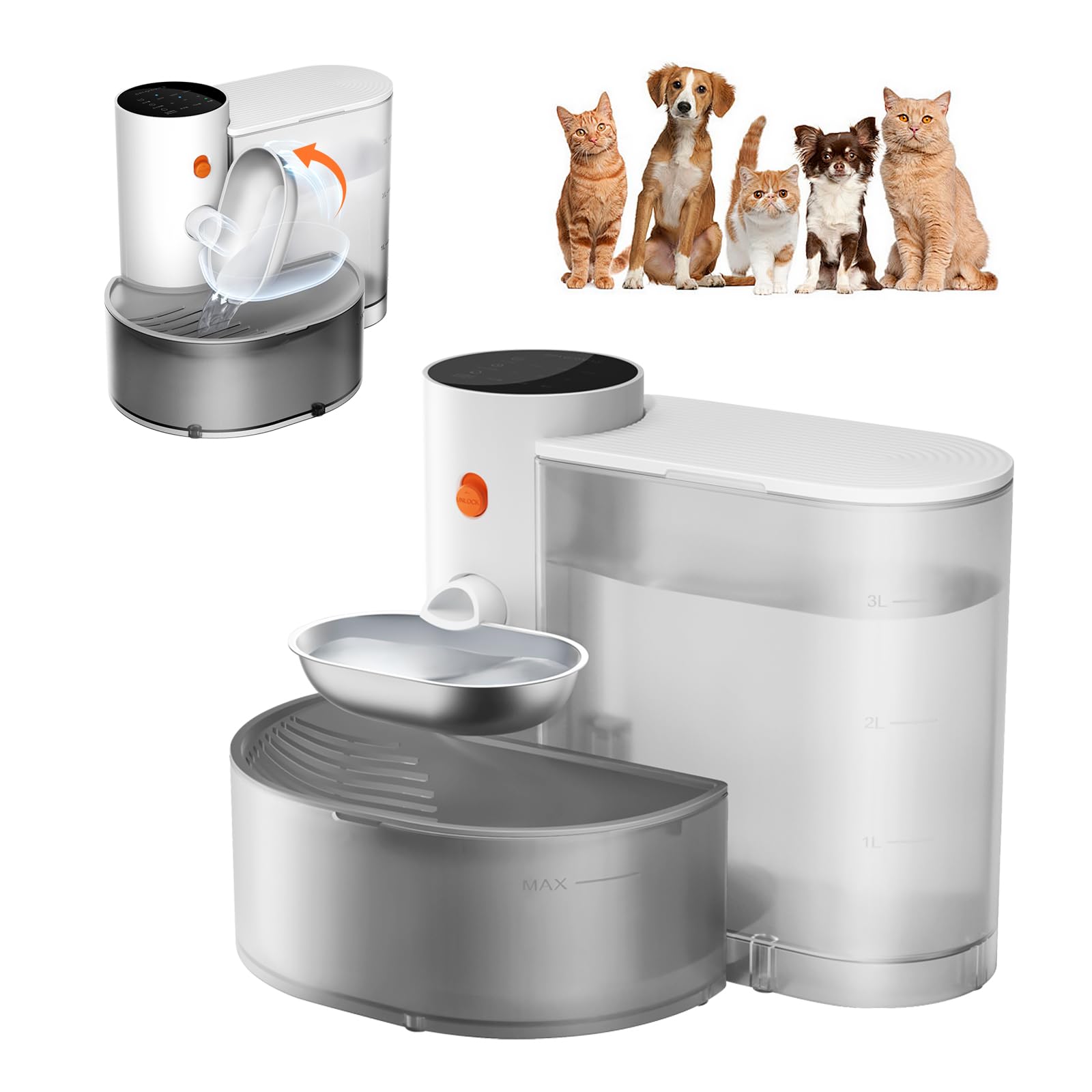 Petgravity Smart Cat Water Dispenser - Stainless Steel Water Bowl, Self-Refill Cat Water Fountain Automatic Water Dispenser for 