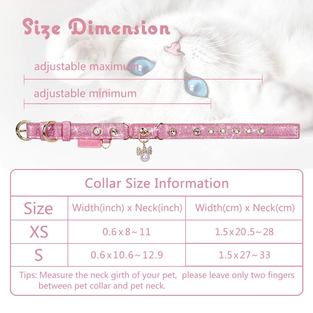 Petshome Cat Collar, Dog Collar, [Bling Rhinestones] Pu Leather Adjustable Pet Collar With Luxury Pendant For Big Cat And Small To Medium Dog Small Pink