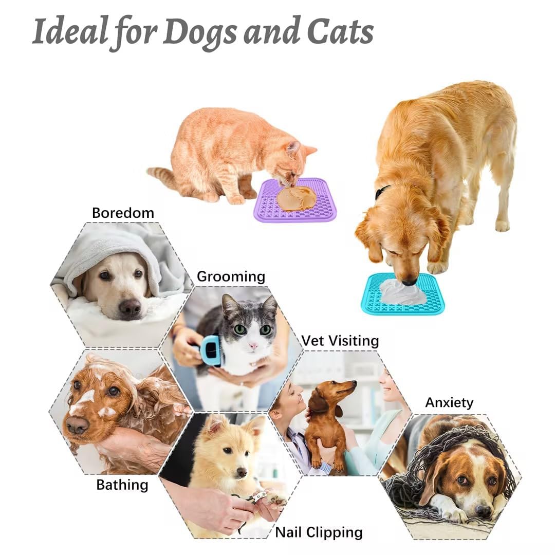 MateeyLife 2PCS Small Lick Mat for Dogs and Cats, Licking Mats for Dog Anxiety Relief, Cat Peanut Butter Lick Pad for Boredom Re