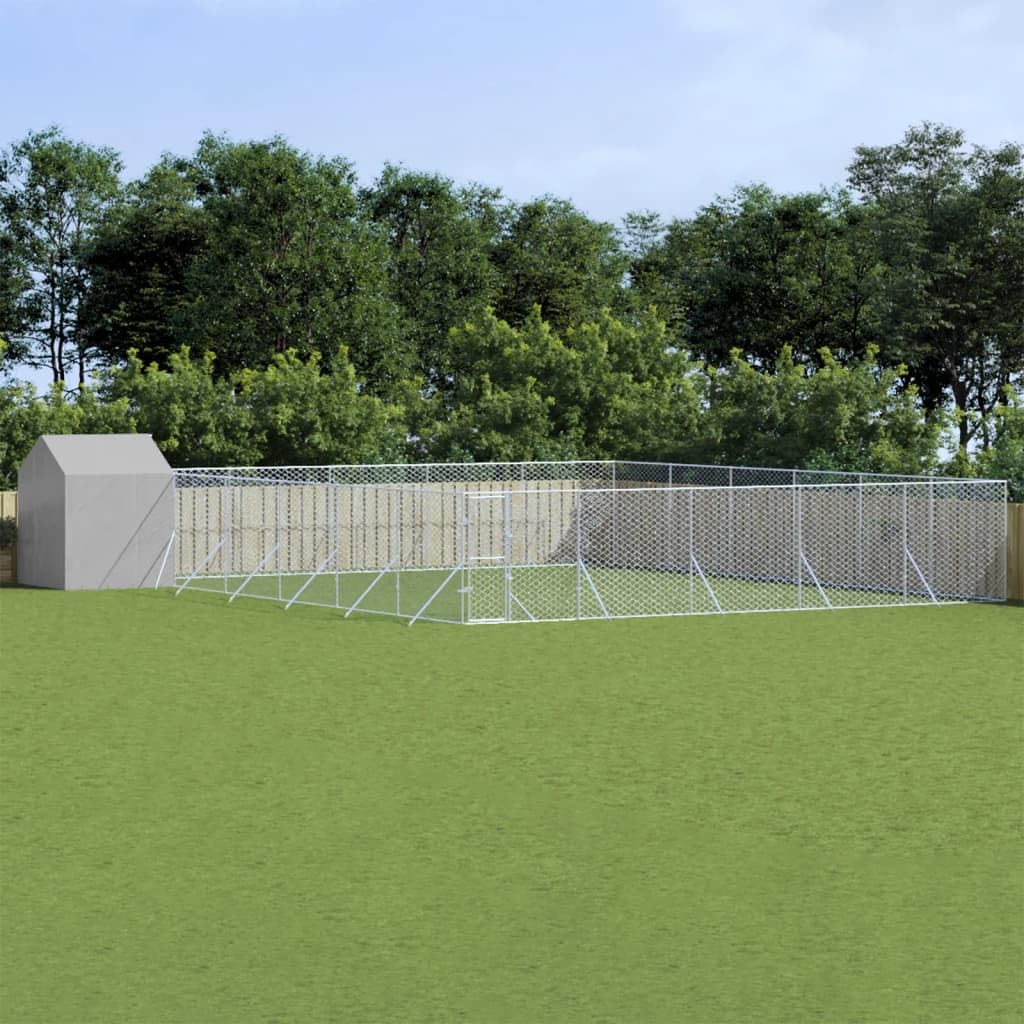 vidaXL Outdoor Dog Kennel with Roof Silver 12x12x2.5 m Galvanised Steel