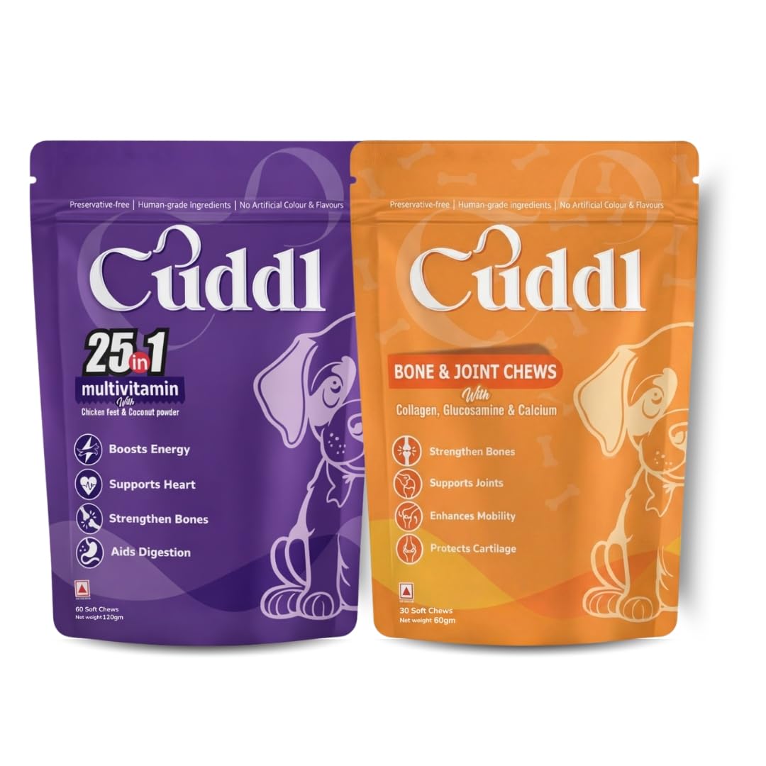 Cuddl 25In1 Dog Multivitamin + Hip & Joint Chews Combo | Glucosamine, Chondroitin, Msm | Supports Immunity, Digestion, Skin, B