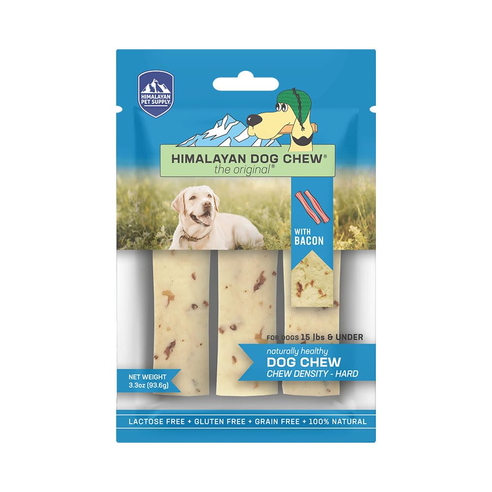 Himalayan Chew Original Yak Cheese Chew, Bacon, 3 Small Sticks, 1.1 oz, Gluten Free, Healthy Treats, Grain & Lactose Free 100% N