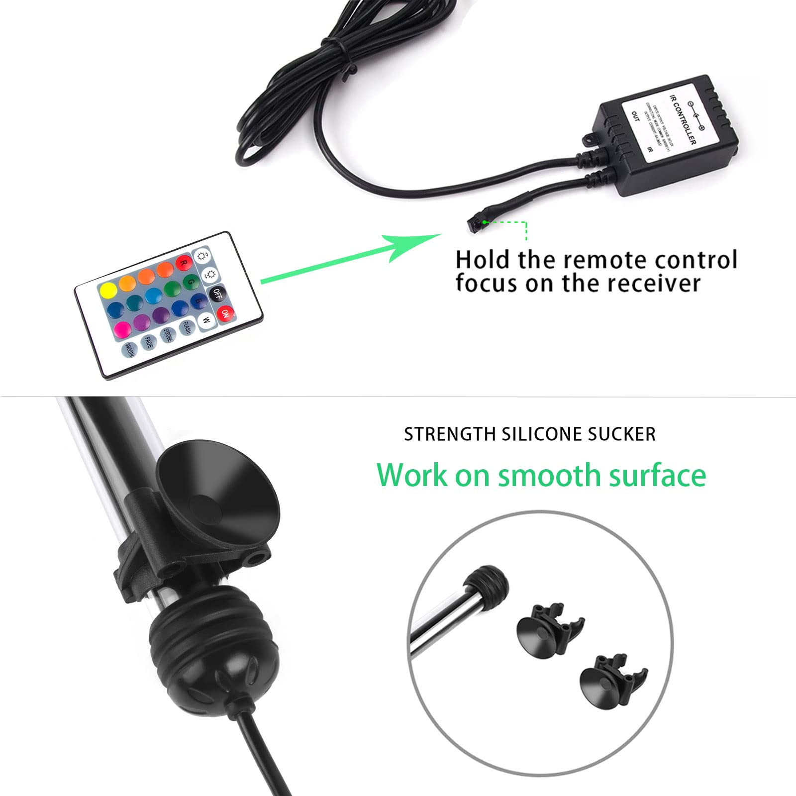S Smiful Led Aquarium Lights, Underwater Fish Tank Lights Rgb Waterproof Color Changing Adjustable Memory Submersible Remote Control Aquarium Tank Sucker Hood Strip Lamp Waterfall Lights, 7.5 Inch
