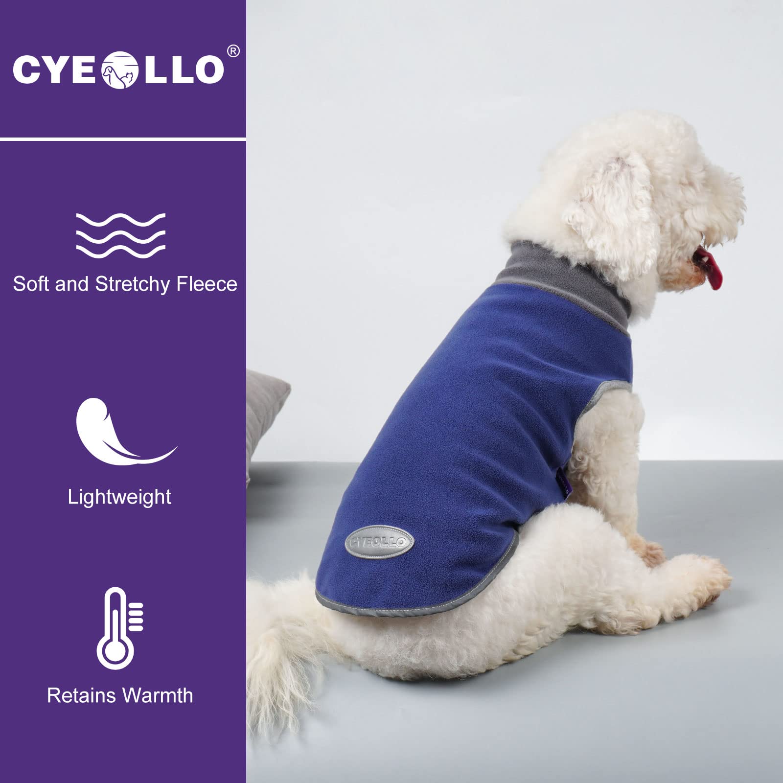 Cyeollo 2 Pack Dog Sweater Stretchy Sweatshirt Soft Fleece With Reflective Stripe Pullover Dog Jacket Pet Puppy Dog Clothes In Cold Weather Sweaters For Small Dogs Grey & Blue