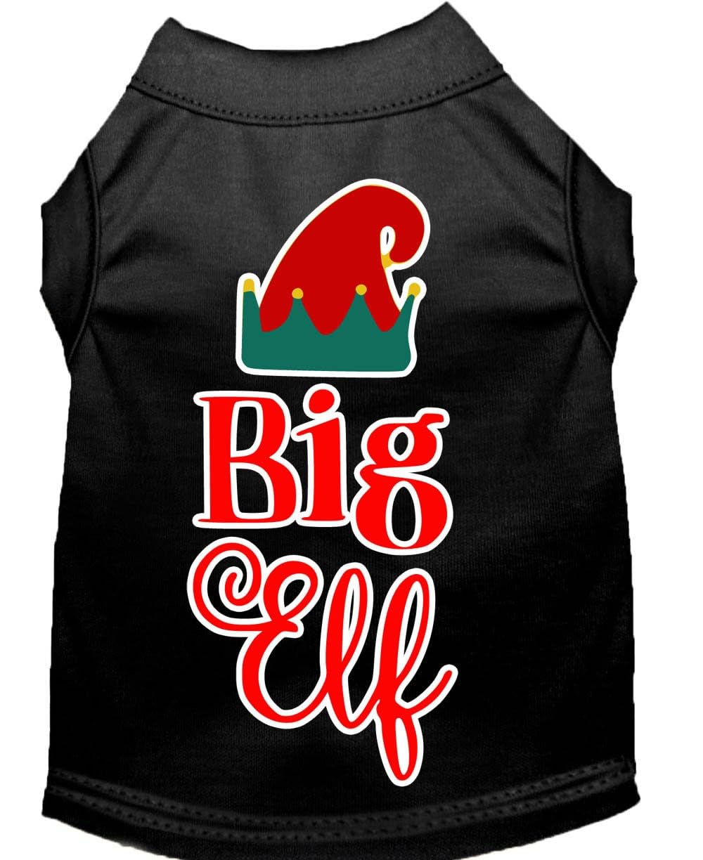 Christmas Pet Dog & Cat Shirt Screen Printed, "Big Elf" Black SM (3-6 lbs.)