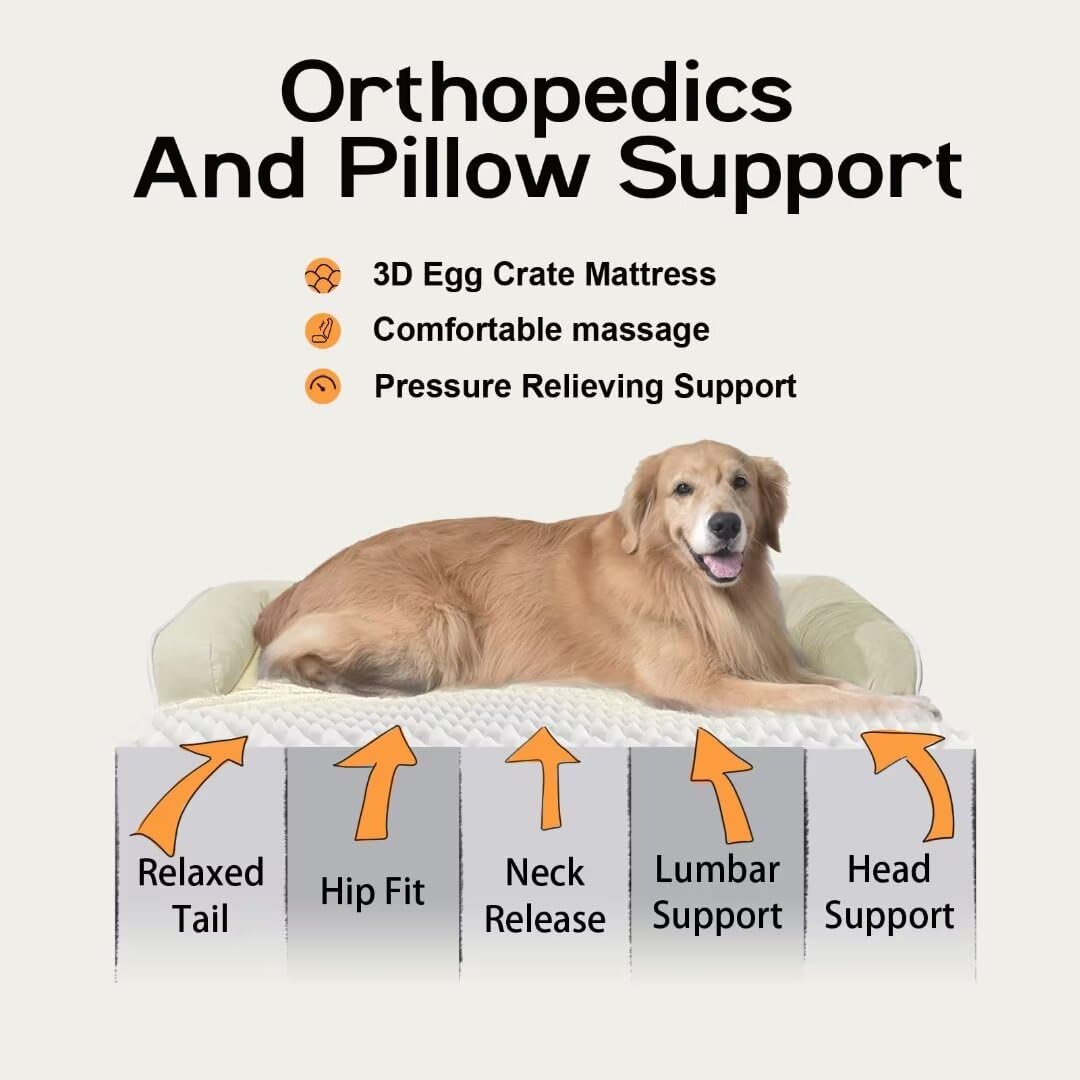 Large Dog Bed Orthopedic Washable, Orthopedic Dog Beds For Large Dogs, Washable Cover Removable Bolster And Non-Slip Bottom Large Orthopedic Orange Dog Beds, Xxlarge Extra Large Dogs