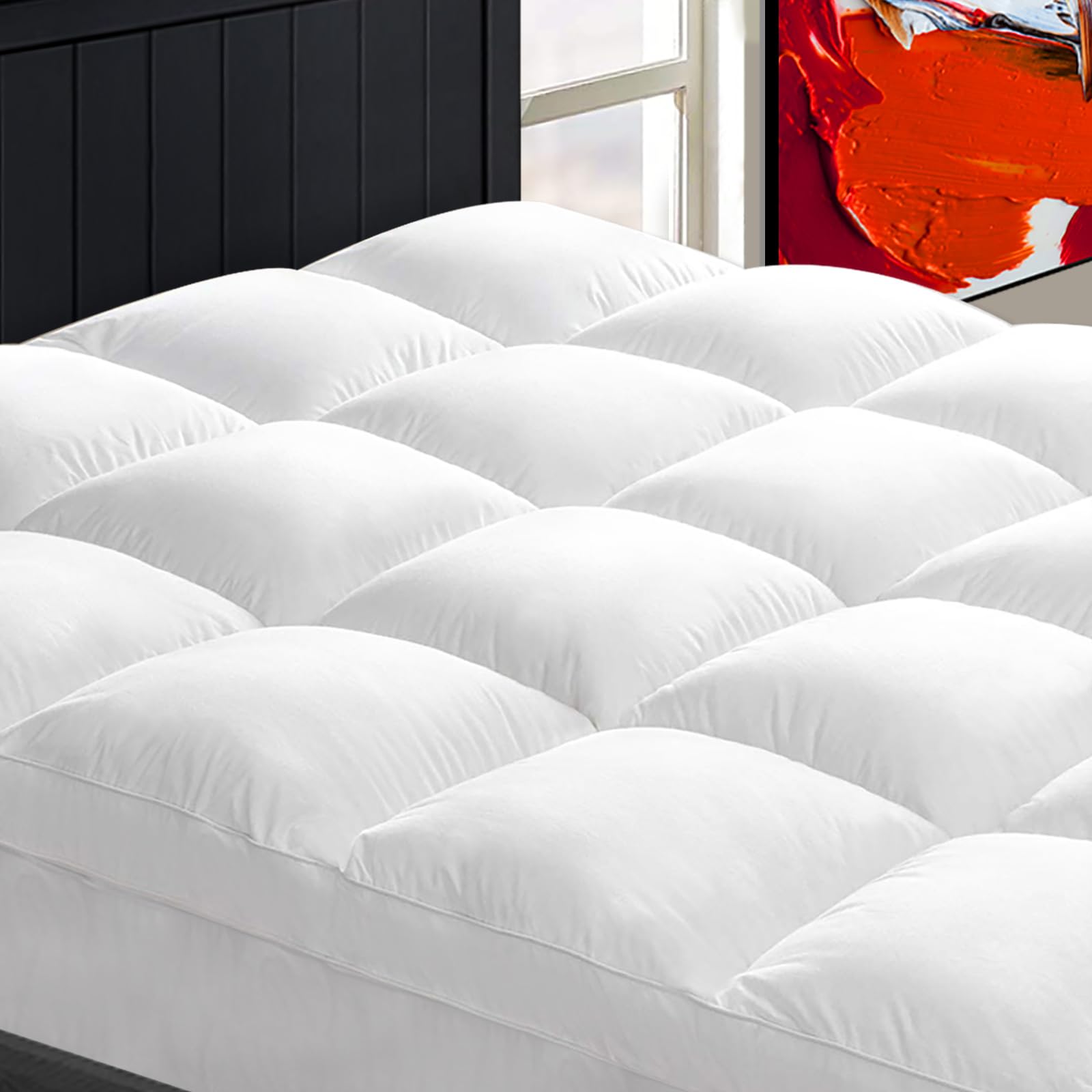 Cooling Mattress Topper Queen For Back Pain, Extra Thick Mattress Pad Cover, Plush Pillow Top Overfilled With Down Alternative,