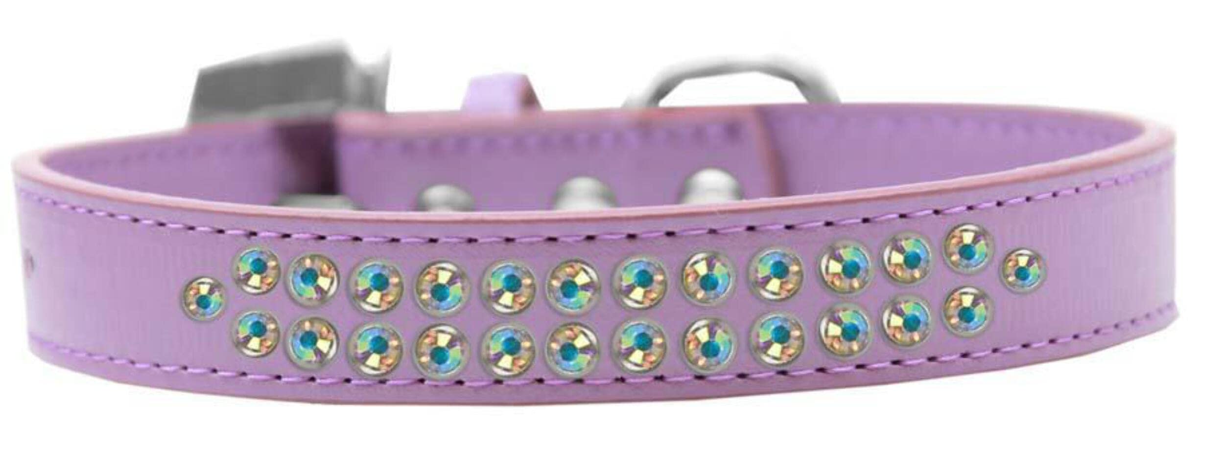 Mirage Pet Products Two Row AB Crystal Aqua Dog Collar, Size 20