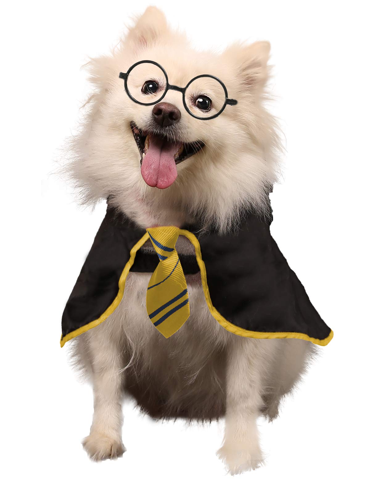 Coomour Halloween Dog Costume Wizard Pet Shirt Funny Cat Clothes For Dogs Cats Clothing Outfits With Glasses (Small,Yellow)