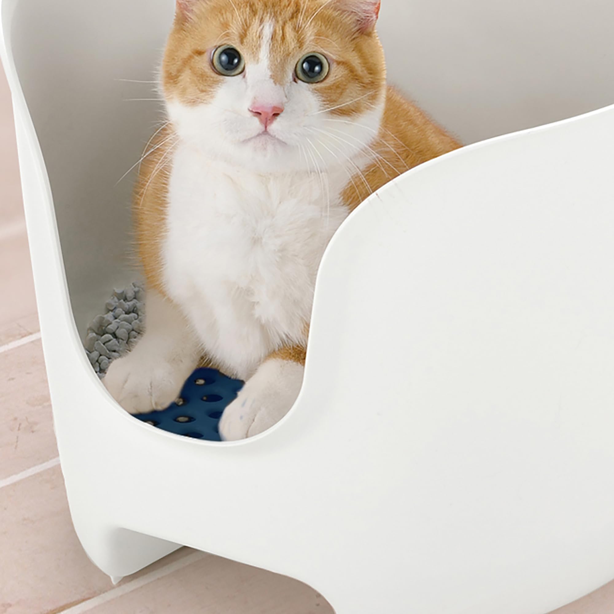 Richell Usa - Paw Trax High Wall Cat Litter Box In White/Blue - High Sides Waste Box, Anti-Tracking Grate, Included Scooper, 19.