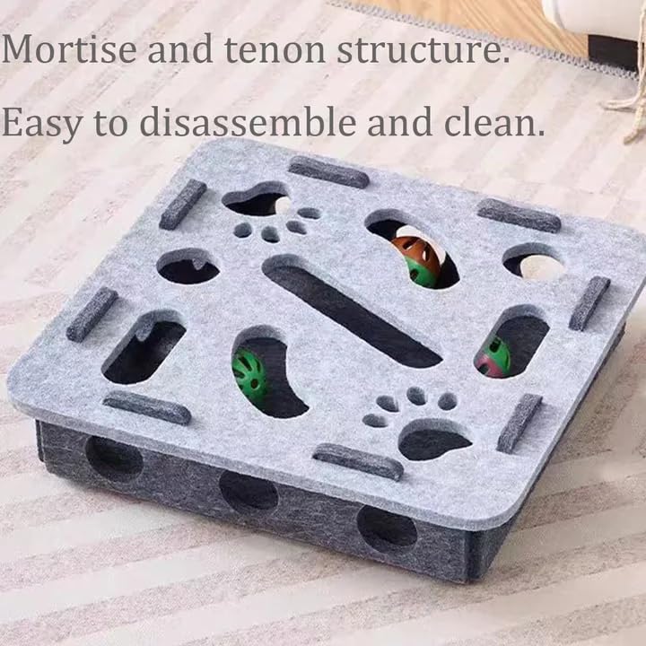 Cat Scratch Puzzle Enrichment Box, with 3 Bell Balls and Cats Funny Stick, Cat Nail File Scratch Enrichment Box, Mortise and Ten