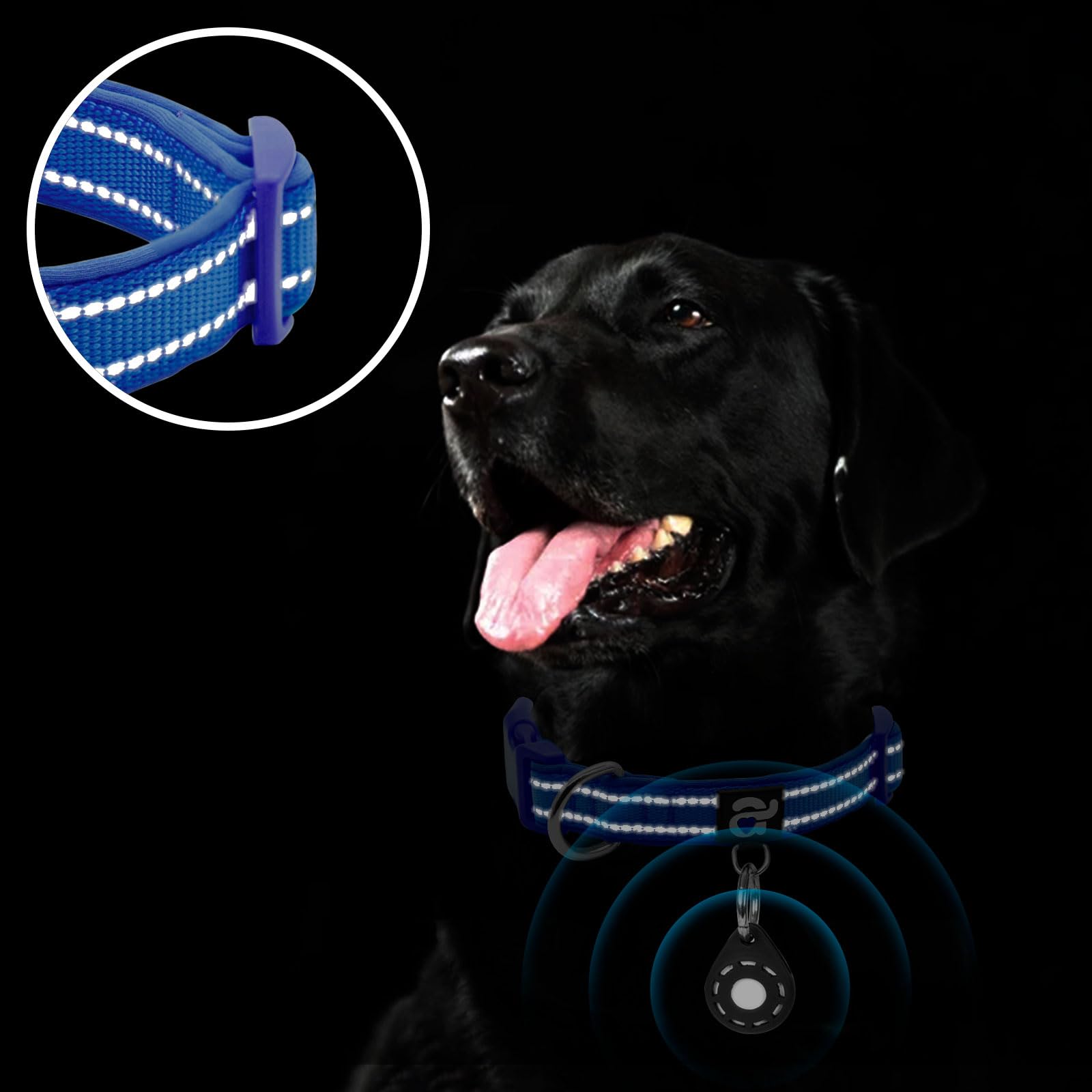 Azuza Reflective Dog Collar With Airtag Holder, Soft Neoprene Padded Pet Collar With Id Tag Ring, Adjustable For Medium Dogs,Roy