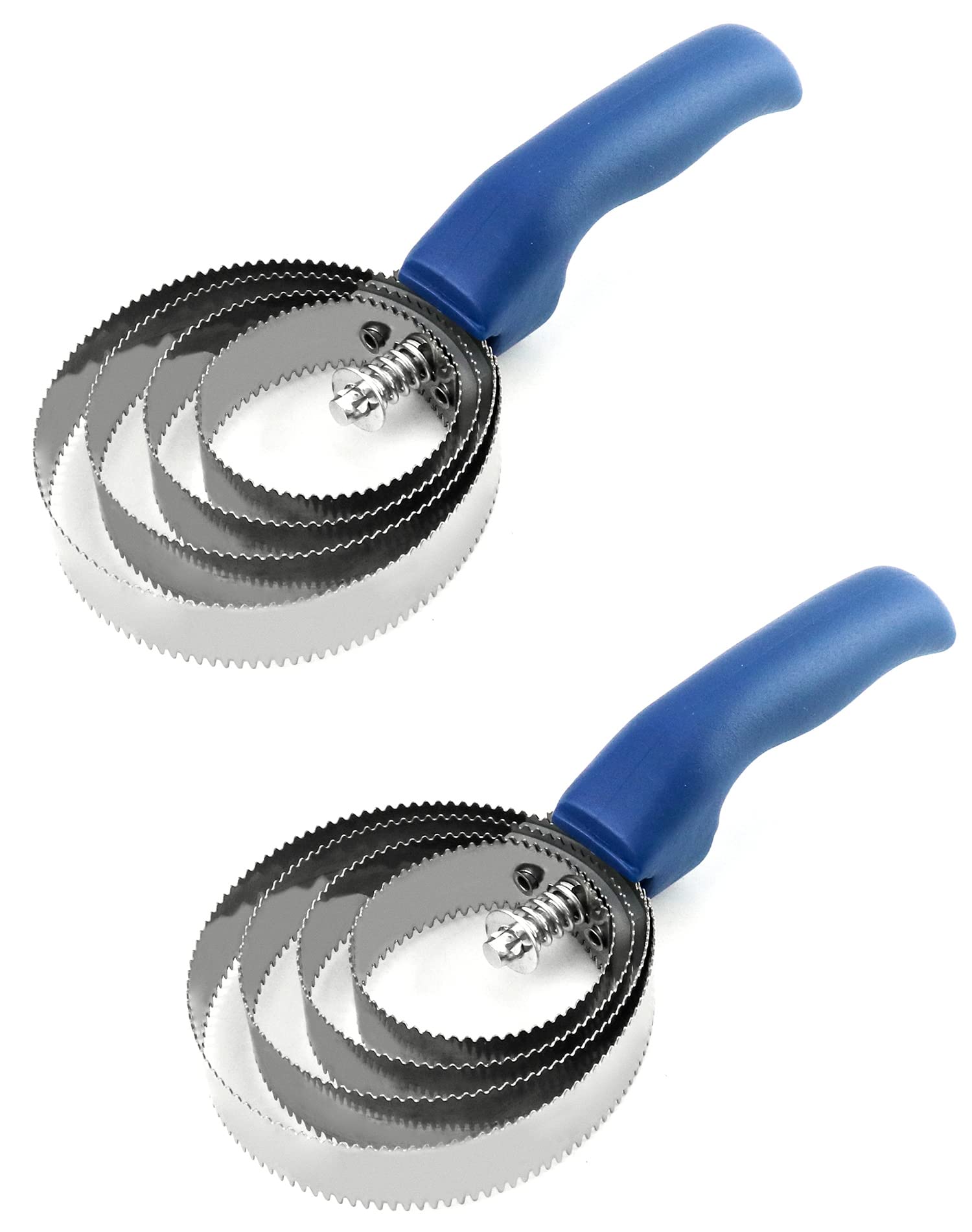 Qwork Double Sided Curry Comb, 2 Pack 4 Rings Stainless Steel Curry Comb With Soft Touch Grip, Blue