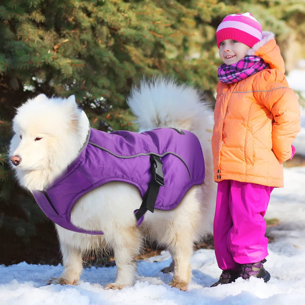 EMUST Dog Coat Winter, Waterproof Dog Snow Jacket for Winter, Adjustable Small/Medium/Large Dog Coat/s for Winter, Purple, L