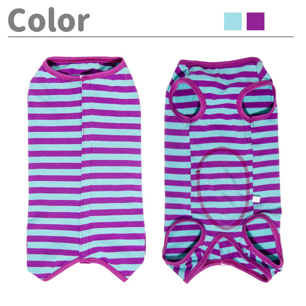 Dog’S Recovery Suit Post Surgery Shirt For Puppy, Wound Protective Clothes For Little Animals(Purple Blue Stripe-M)