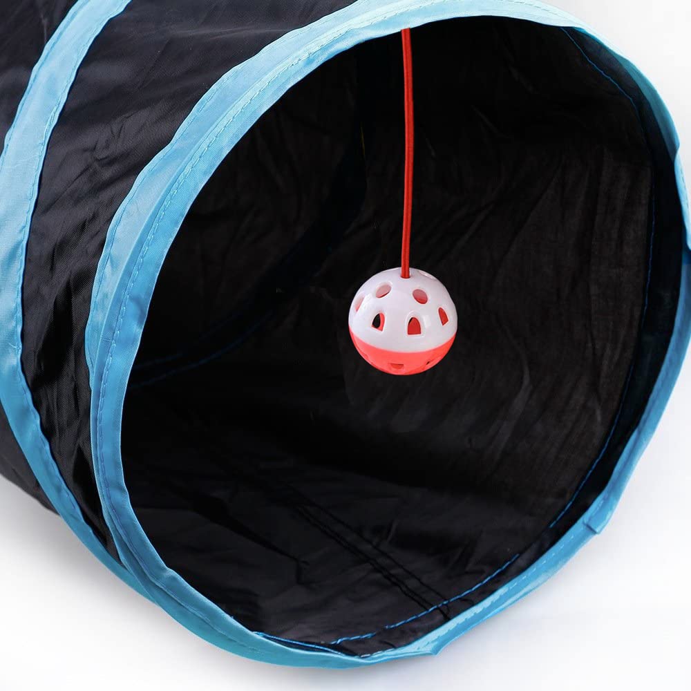 Feesok Cat Tunnel - 5 Way Collapsible Interactive Play Toy, 2 Feet, Black, Polyester, S-Shaped Maze with 6 Peek Holes