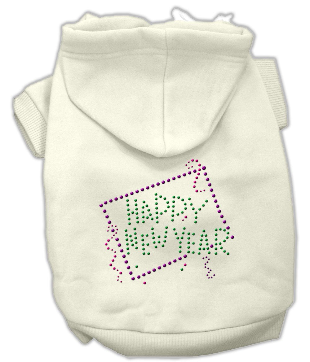 Pet, Dog & Cat Hoodie Rhinestone, "Happy New Year" Cream MD (6-10 lbs.)