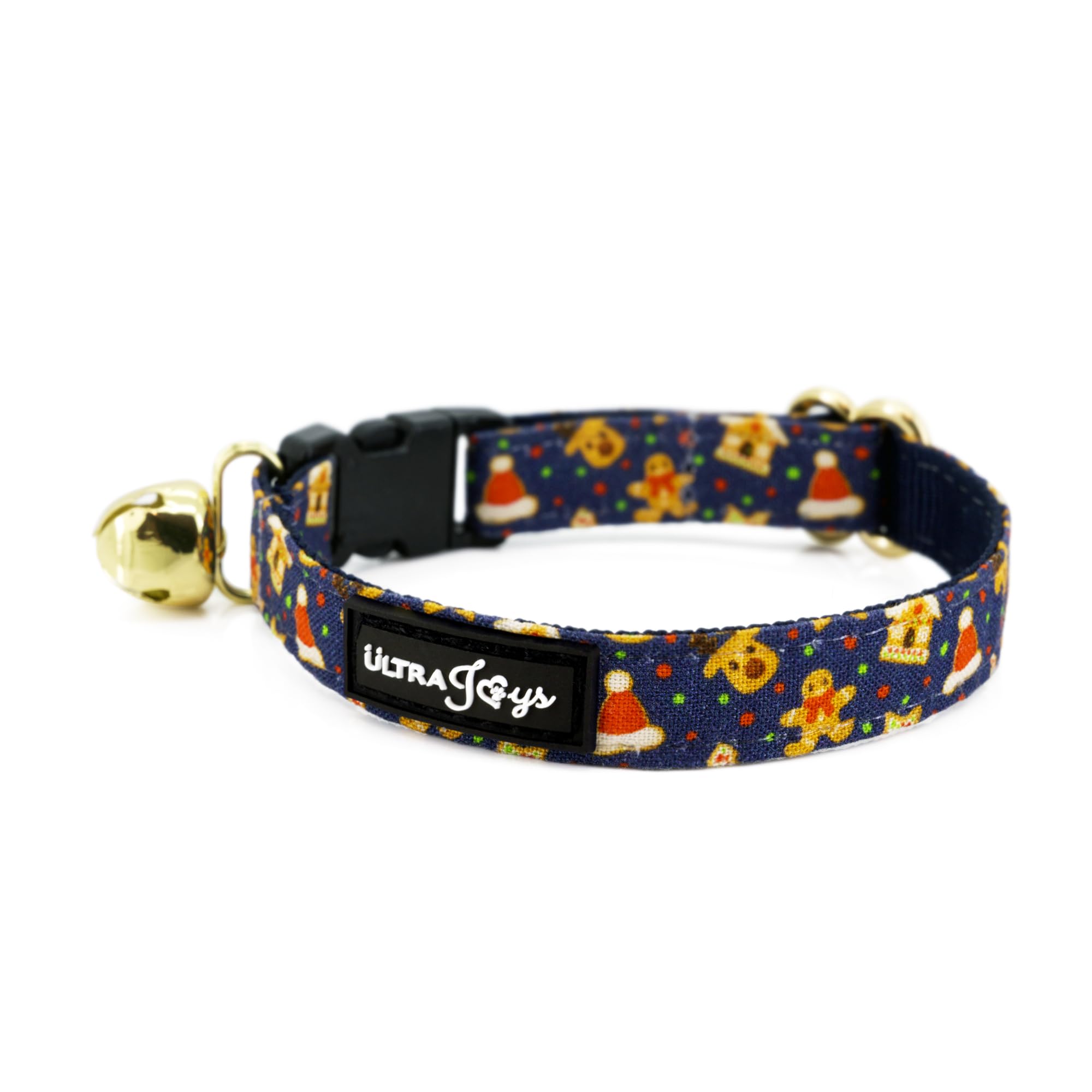 Ultra Joys Breakaway Cat Collar With Bells - Boy & Girl Cat Collars - Kitten To Large - Gingerbread Man Pattern