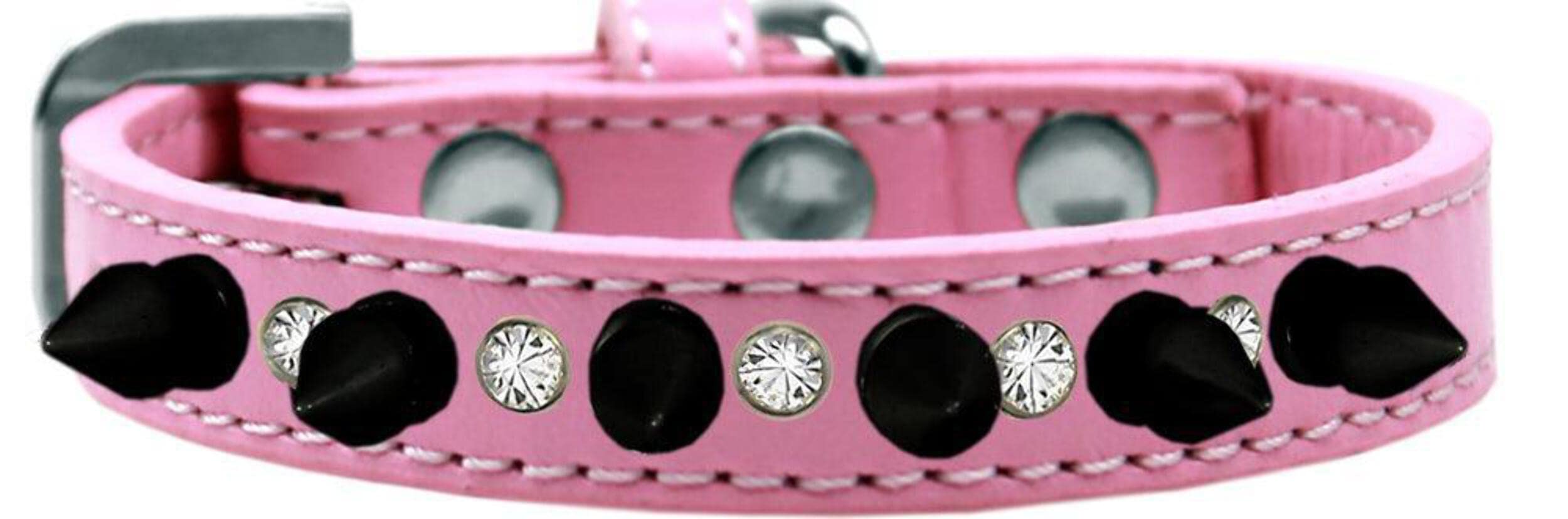 Mirage Pet Products Crystal and Black Spikes Dog Collar, Size 10, Bright Pink