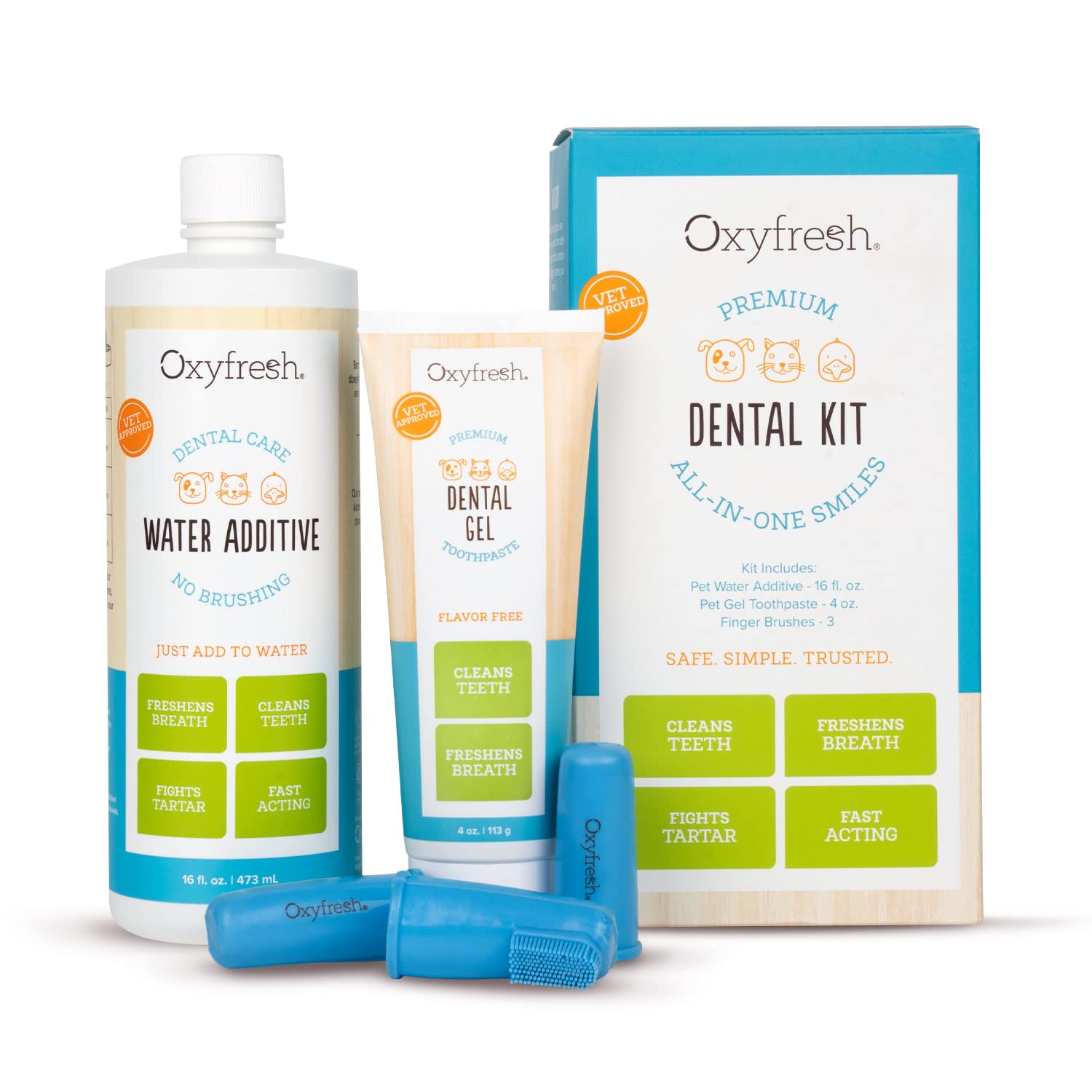 Oxyfresh Premium Pet Dental Kit For Dogs & Cats  Easy Solution For Pet Fresh Breath, Clean Teeth, Control Plaque & Tartar  Vet F