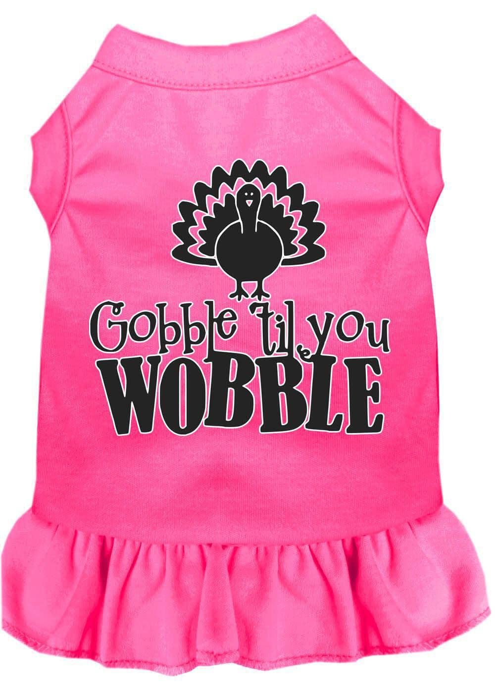 Thanksgiving Pet Dog & Cat Dress Screen Printed, "Gobble Til You Wobble" Black W/Light Pink XL (14-20 lbs.)