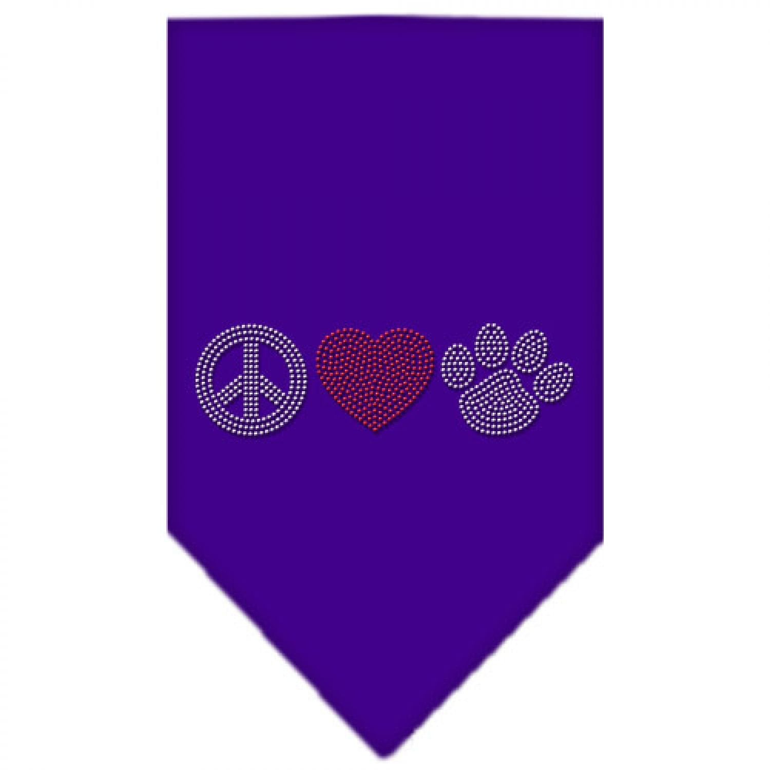 Pet and Dog Bandana Rhinestone, Peace Love Paw Purple Small