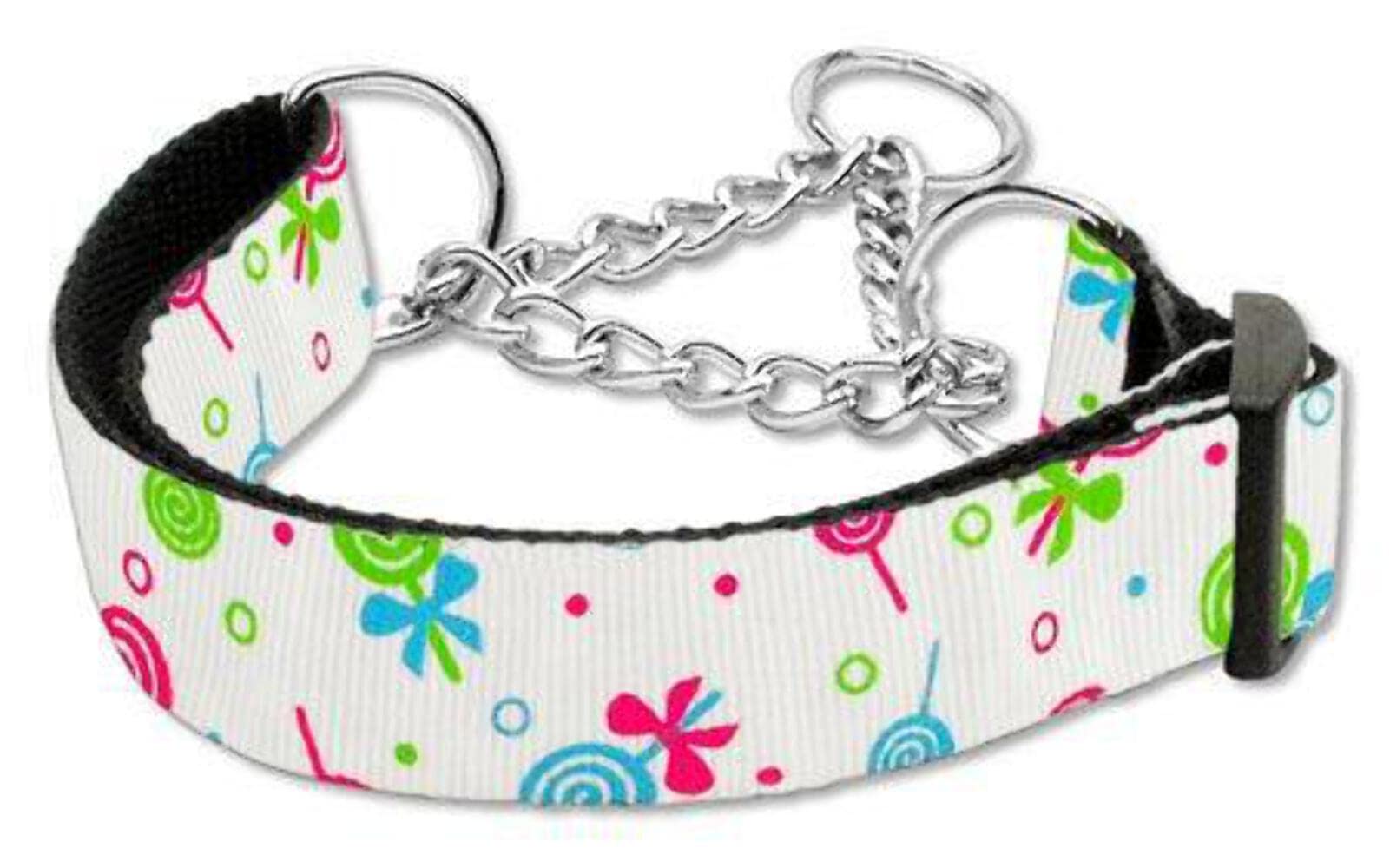 Mirage Pet Products Lollipops Nylon Ribbon Martingale Collar for Pets, Medium, Black