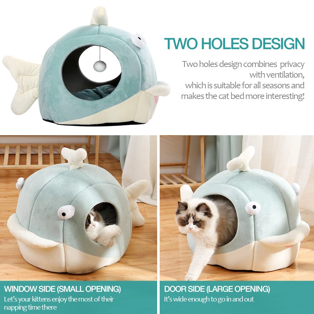 Cat Beds For Indoor Cats - Cat Bed Cave With Removable Washable Cushioned Pillow, Calming Cozy Soft Cat Cave, Cute Friendly Dolphin Cat Houses, No Deformation Pet Bed, M