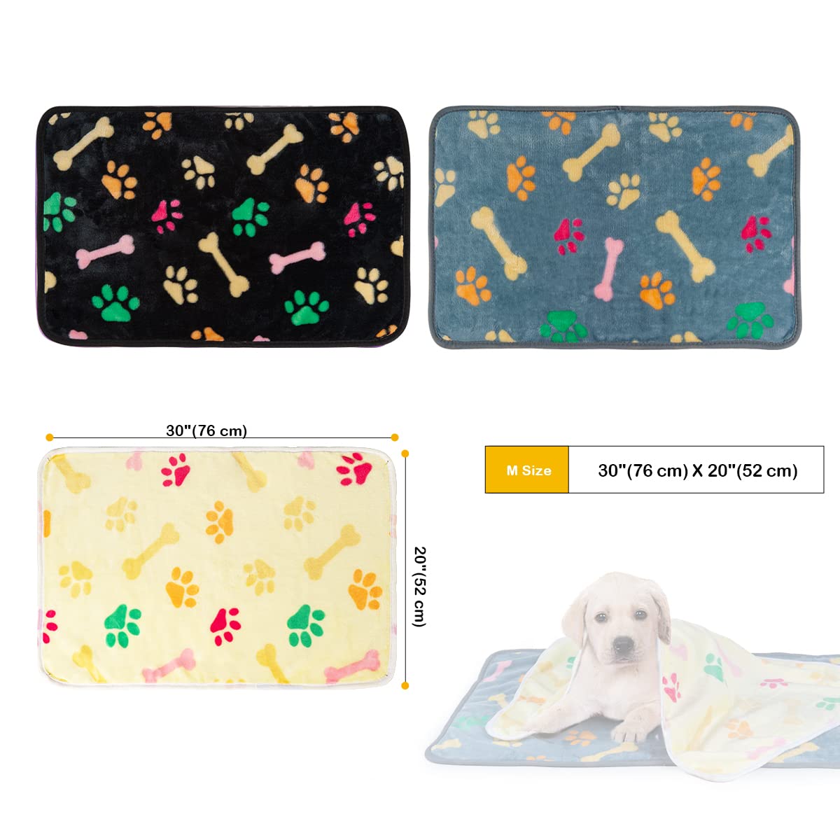 Dono 1 Pack 3 Blankets For Dogs, Soft Fluffy Paw Print Pattern Fleece Pet Blanket Warm Sleep Mat Cute Print Design Puppy Kitten