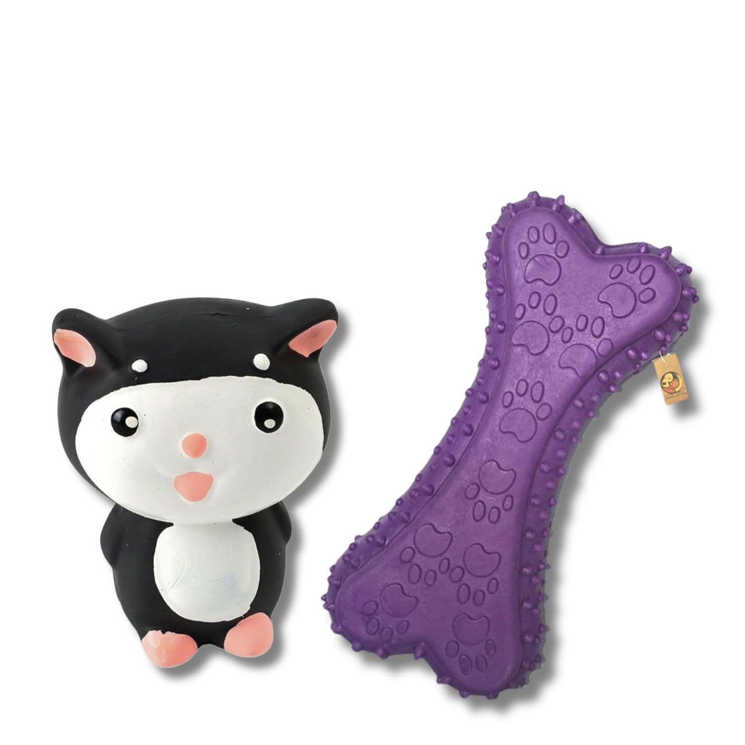 Foodie Puppies 2In1 Dog Toy Combo  (Prickle Bone + Kitty Toy) | Natural Latex Rubber Toys For Small To Medium Dogs | Durable, C