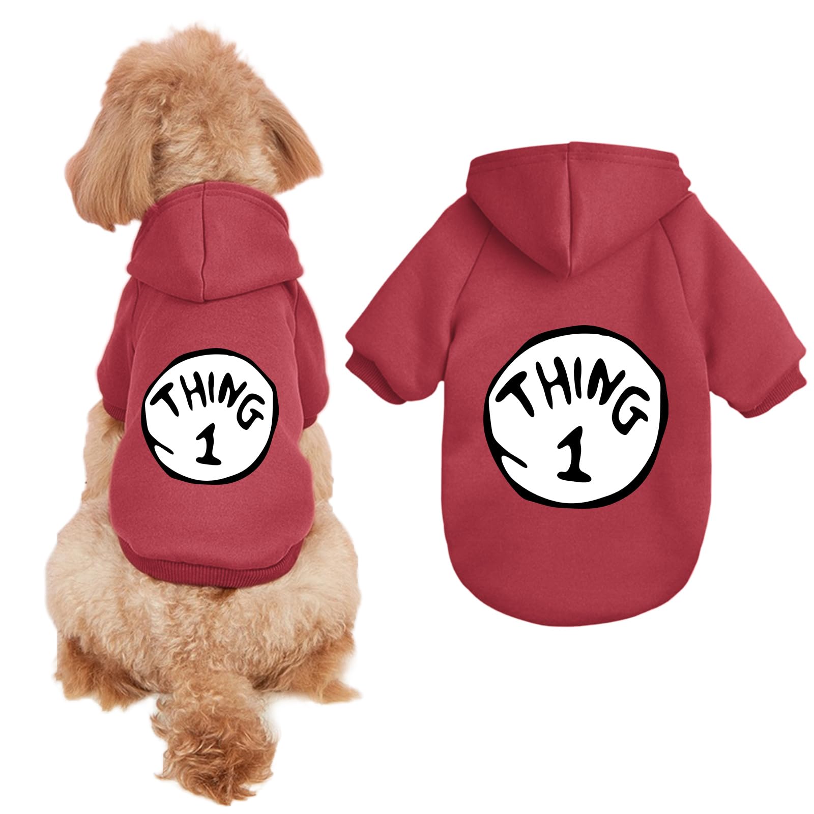Cayxatiu Dog Hoodie Pet Clothes For Small Dogs Thing 1 Printed Hoodies Medium Puppy Hooded Sweatshirt Pullover Outfit(Wine Red,S