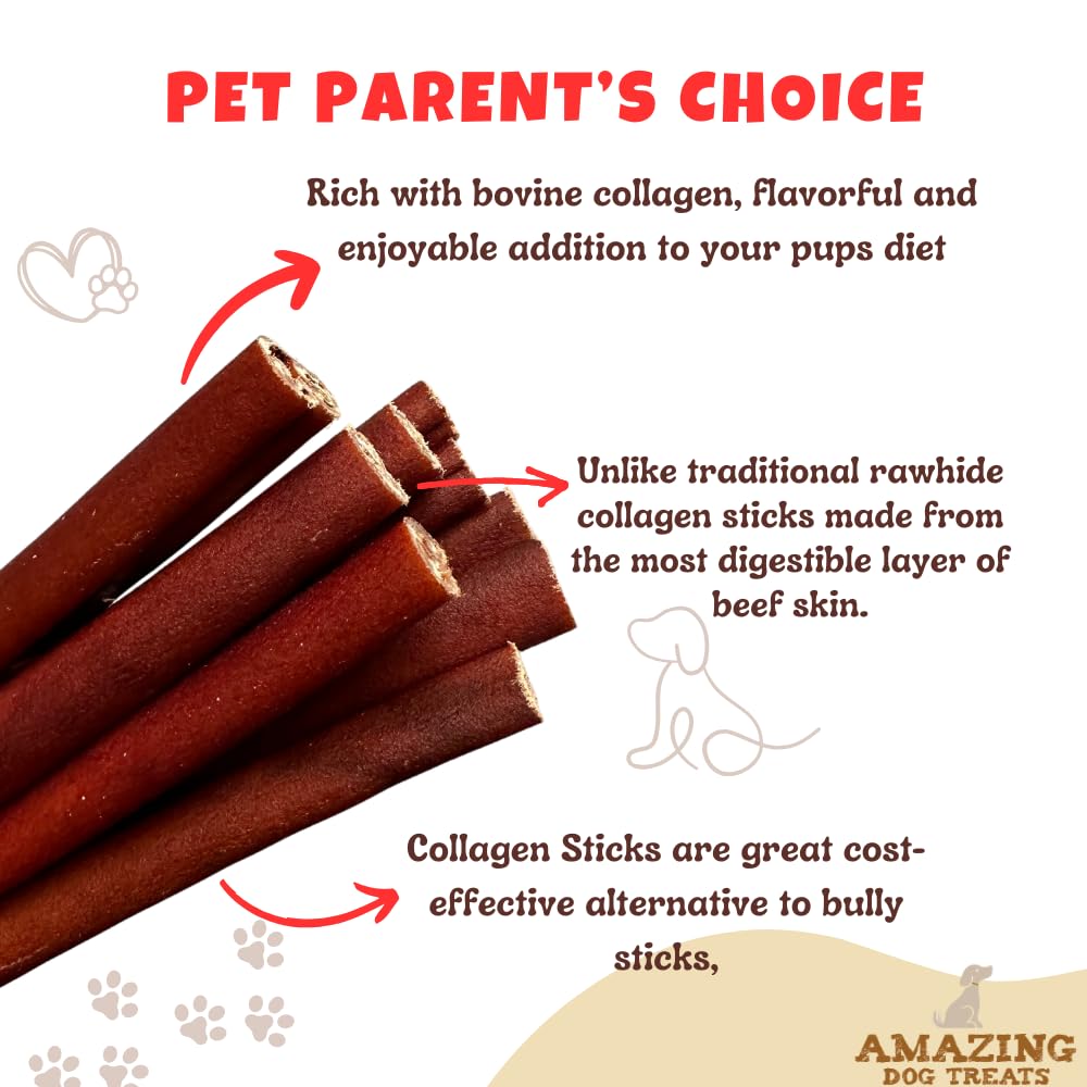 Amazing Dog Treats 12 Inch Collagen Stick - (5 Count) - Collagen Sticks for Dogs - No Hide Dog Bones