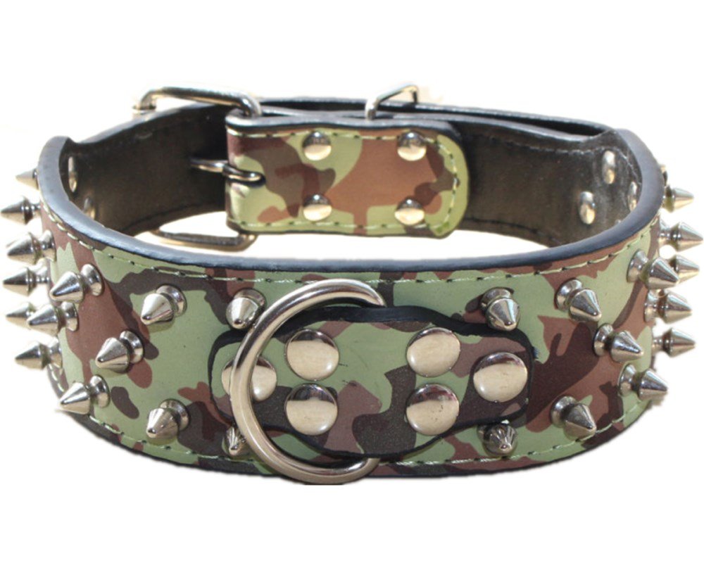 Serijoars Spiked Studded Dog Collar, Pu Leather Dog Collar, Adjustable Pet Collars For Medium Or Large Breed Pet (M, Camouflage1