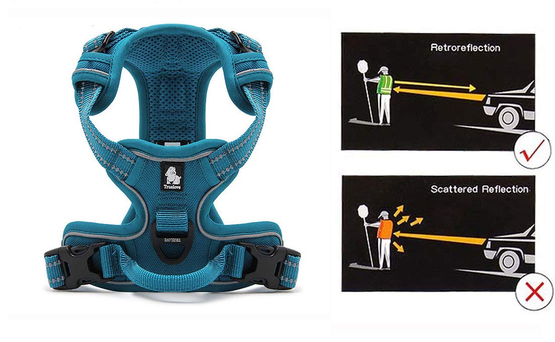Juxzh Soft Front Dog Harness .Best Reflective No Pull Harness With Handle And 2 Leash Attachments Teal Blue