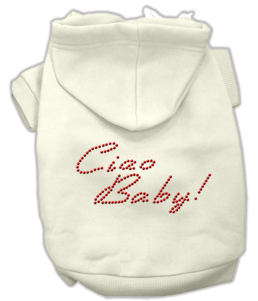 Pet, Dog & Cat Hoodie Rhinestone, "Ciao Baby" Gray XL (14-20 lbs.)