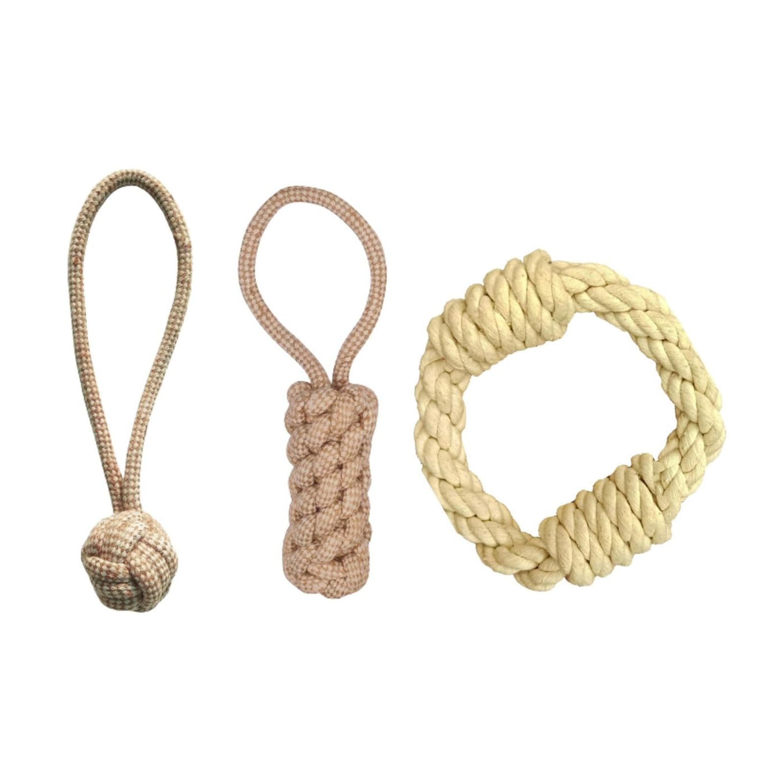 Kittupet Cotton Rope Combo Chew Toys Training Fetch Rope Dummy Handle Ball Rope Ring For Furry Friend Suitable For Small And Med