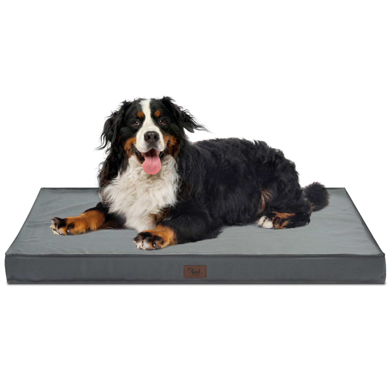 Tail Stories Outdoor Extra Large Dog Crate Bed, Big Waterproof Dog Bed For Large Dogs, Orthopedic Egg Foam Pet Bed Mat With Removable Cooling Dog Bed Cover, Grey