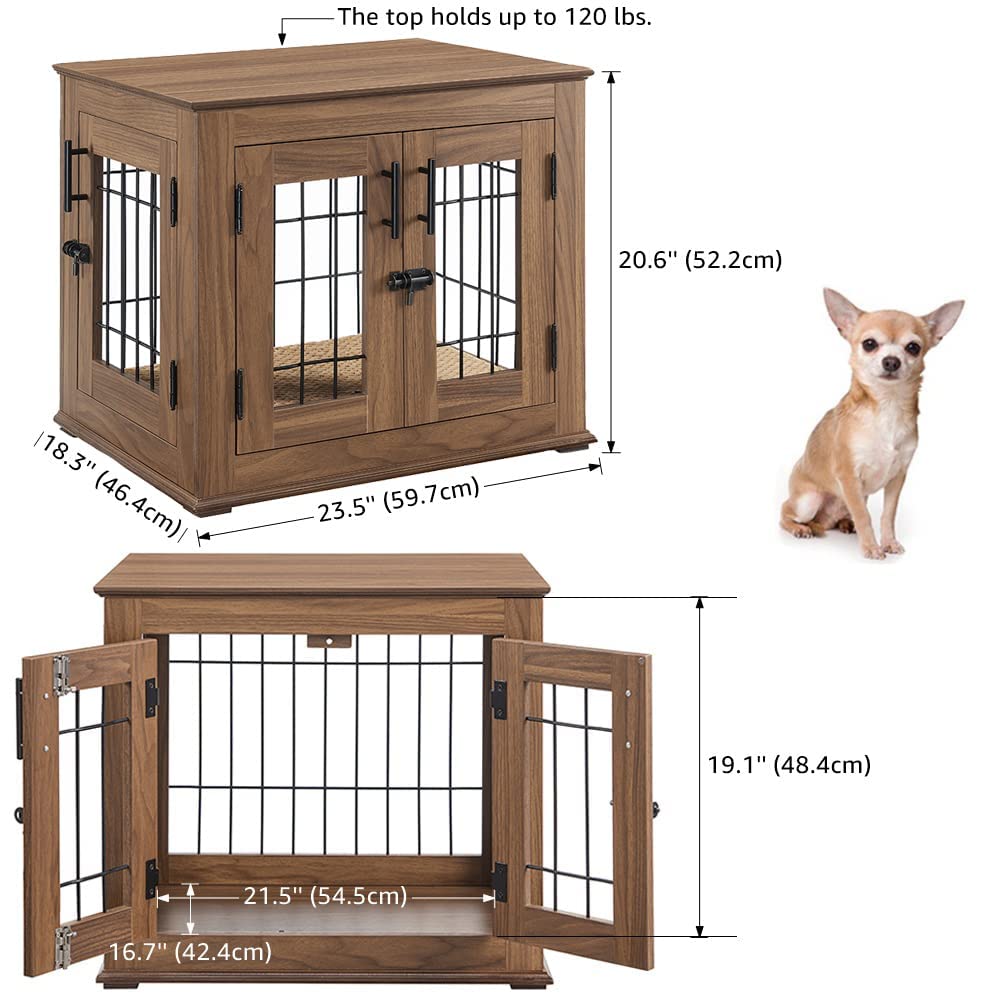 Beenbkks Furniture Style Dog Crate End Table, Wooden Wire Dog Kennel Double Doors With Pet Bed, Decorative Pet Crate Puppy Crate House Indoor For Small Dogs