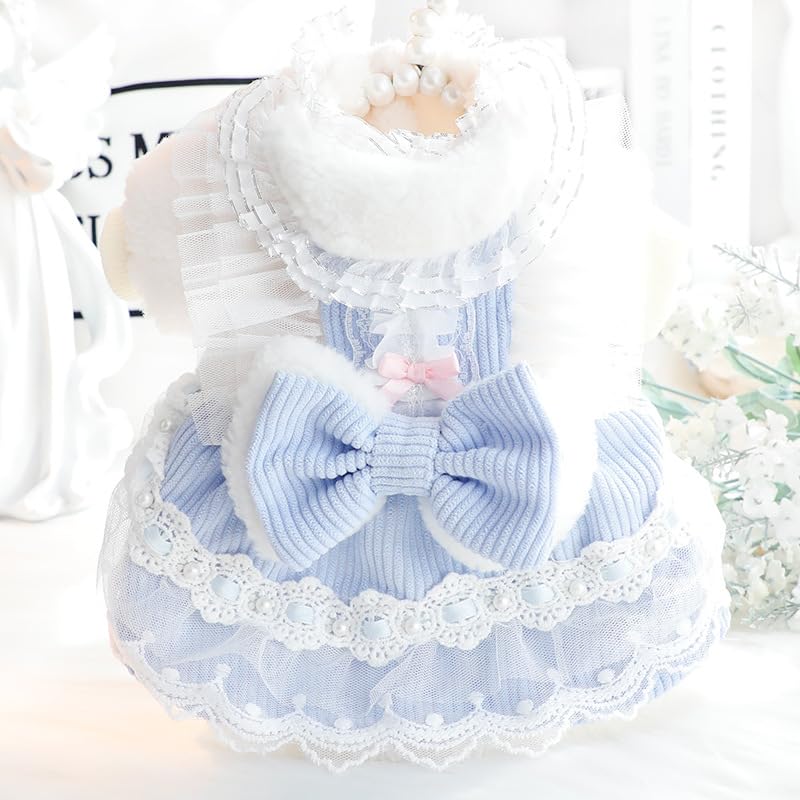 Aza Dog Princess Dresses For Small Dogs Lolita Clothes Lace Costume Bow Pet Girl Cute Coat Outfits Sunmmer Costumes (Xl,Blue)