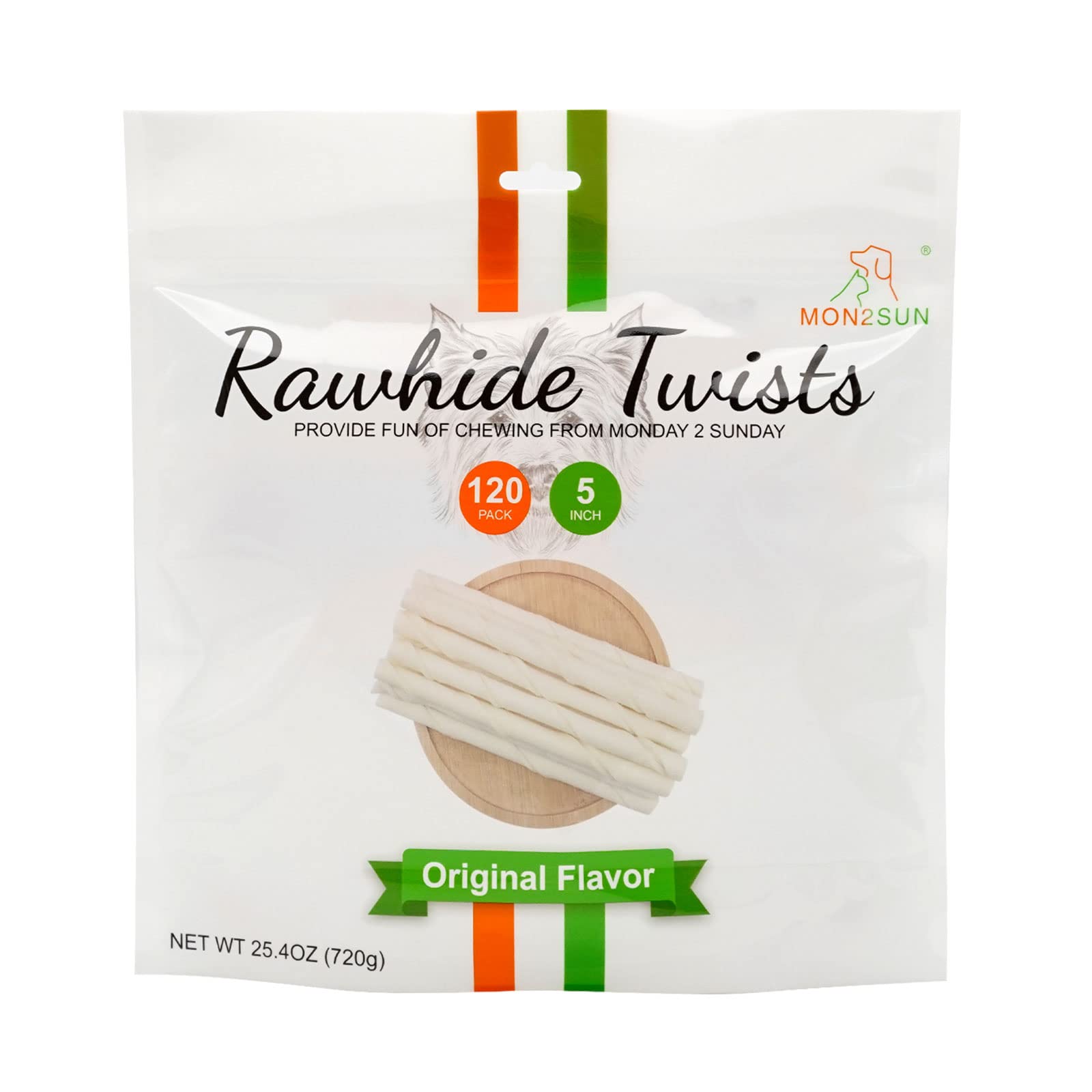 MON2SUN Dog Rawhide Twist Sticks, Natural Chicken Flavor, 5 Inch (120 Count) for Puppies & Small Dogs