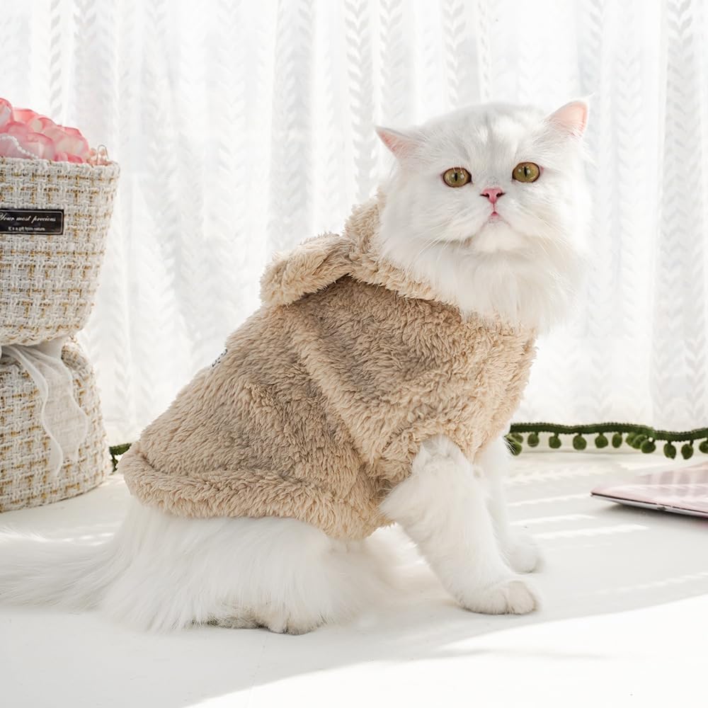 Cat Bunny Ears Costume Cute Dog Kitten Hoodies Sweater Rabbit Ears Puppy Pet Apparel (Small,Beige)
