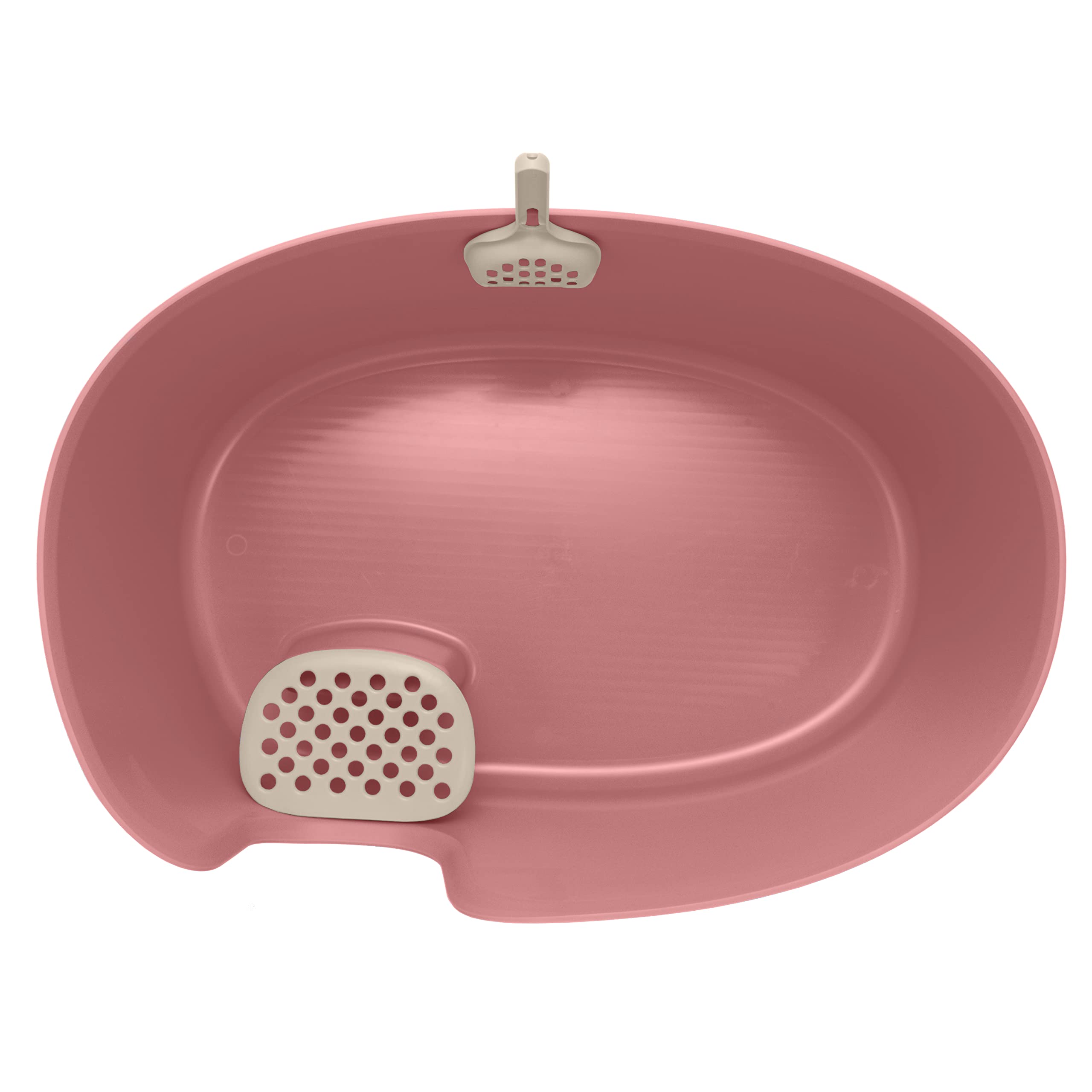 Richell PAW TRAX XL High Wall Cat Litter Box - Salmon Pink, Wide Plastic Pan, Model 60035