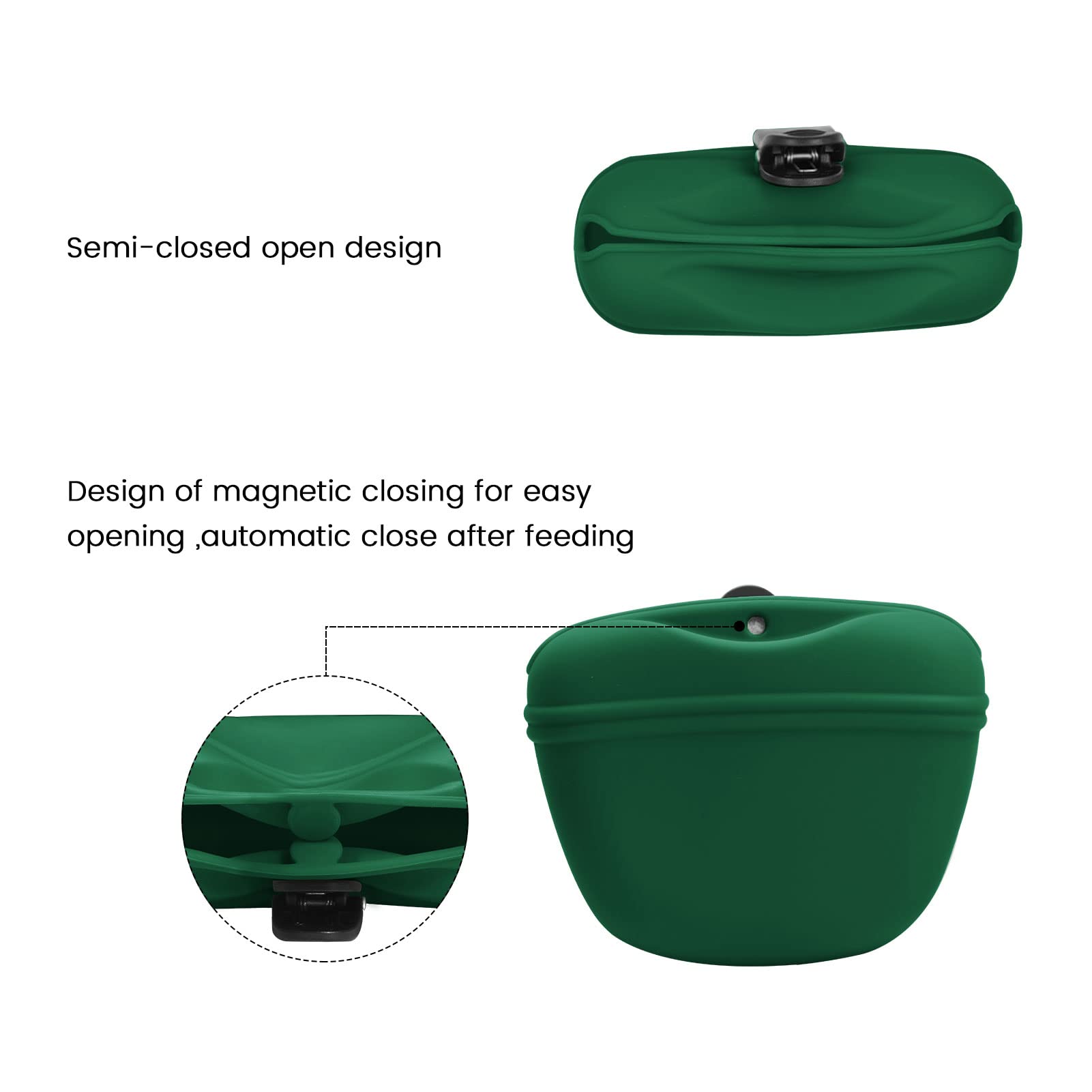 AUDWUD - Silicone Dog Treat Pouch - Clip on Portable Training Container - Convenient Magnetic Buckle Closing and Waist Clip - BP